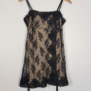 Heart Moon Star Black Bronze Lace Overlay Slip Dress Ribbon Ties Cocktail Y2K 2